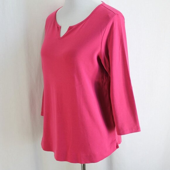 J Jill Perfet Pima 3/4 Sleeve Shirttail Tee Womens Size M Pink Cotton Knit Top - Picture 3 of 7